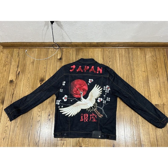 deKryptic Smiley Painted Dark Denim Jean Jacket Graphic Print Men’s Size 3XL - Picture 1 of 14